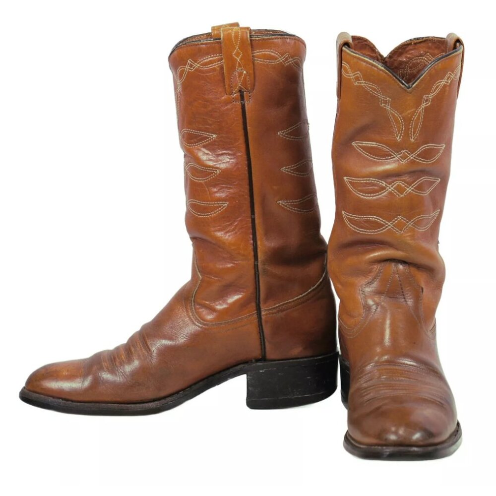 Texas Distressed Brown Leather Cowboy Western Boots Vintage USA Made Men's 8 D